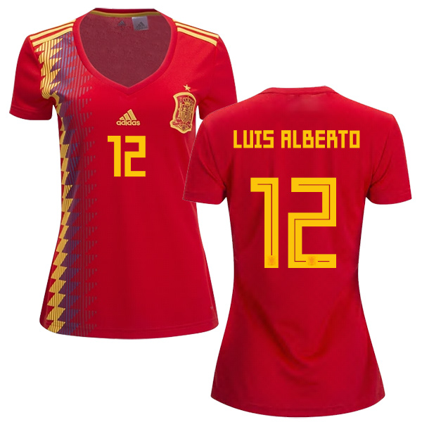 Women's Spain #12 Luis Alberto Red Home Soccer Country Jersey